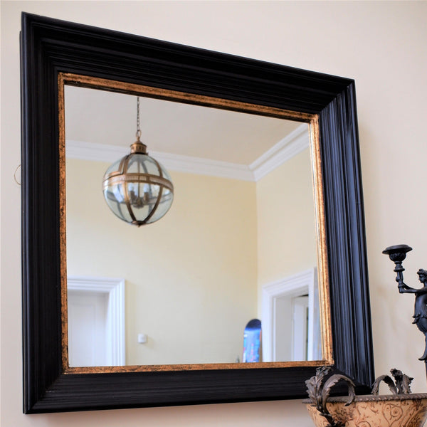 Large Black & Gold 90x90cm Square Rustic Vintage Style Wall Mirror