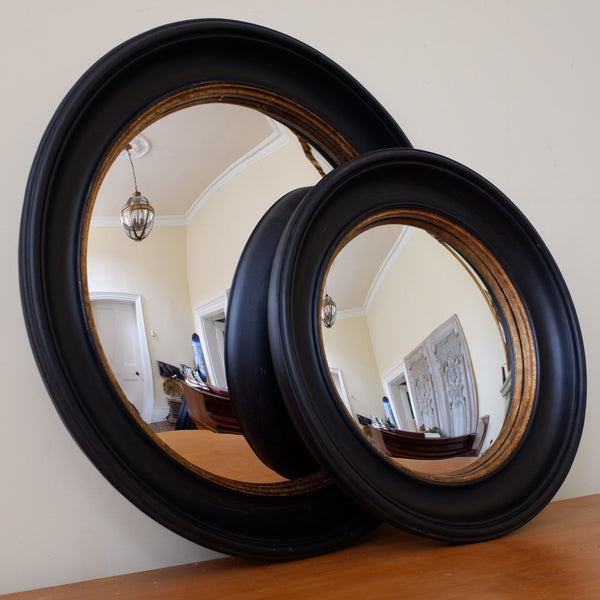 New Black & Gold CONVEX Rustic Round Vintage Style Wall Mirror- 2 Sizes