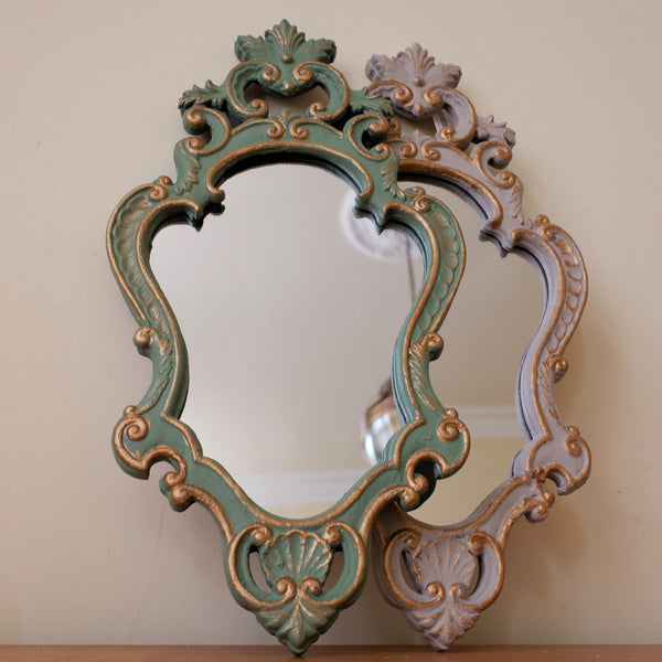 New Shabby Chic French Louis Chalk GREEN Stone & Gold Painted Carved Wall Mirror