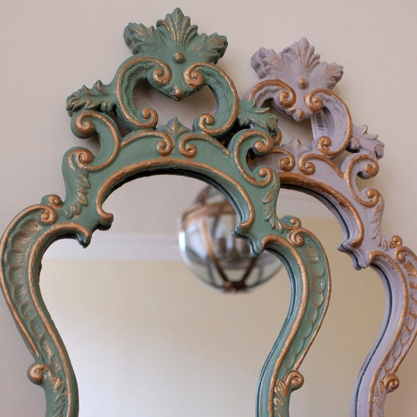New Shabby Chic French Louis Chalk GREEN Stone & Gold Painted Carved Wall Mirror