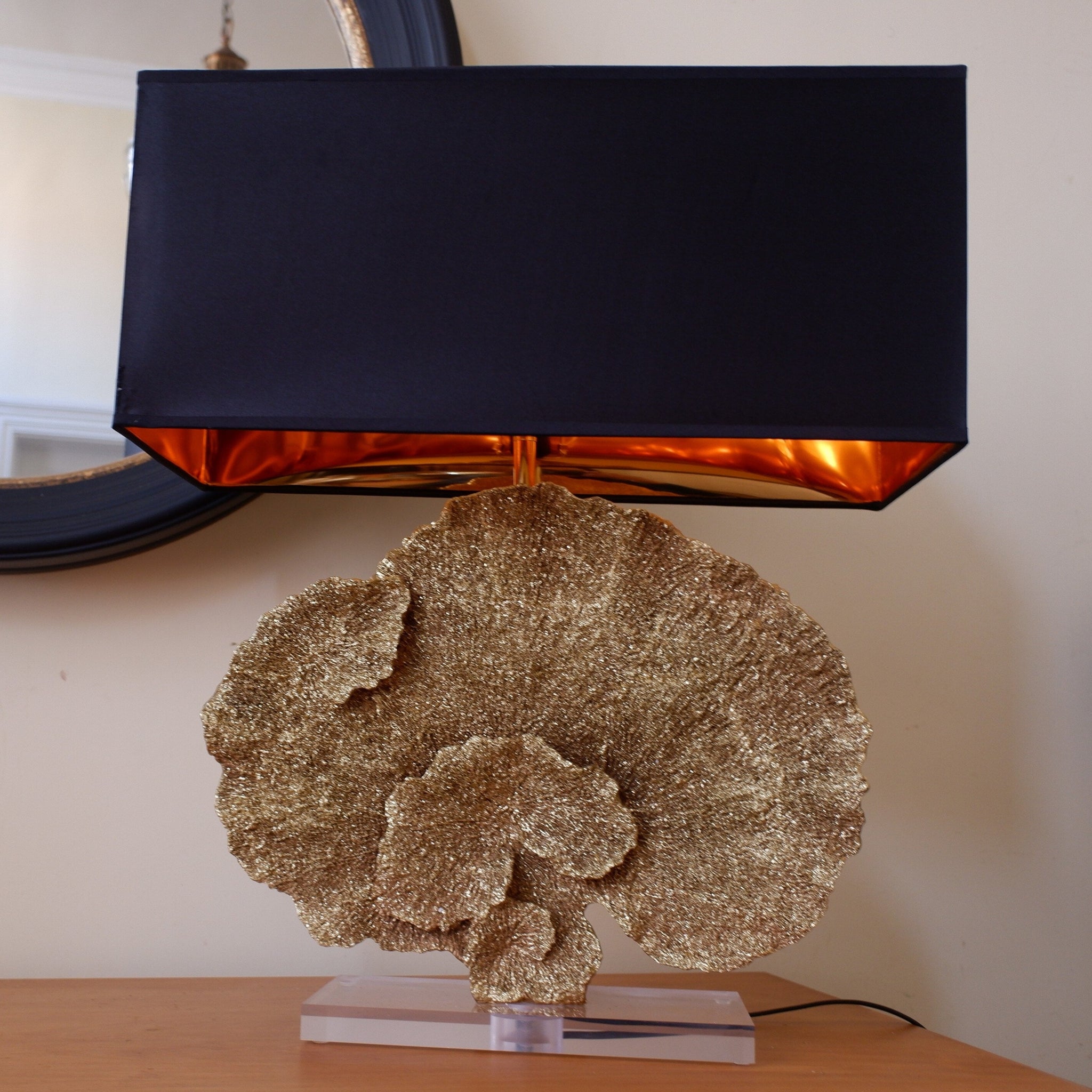 New Gold Faux CORAL Table Lamp w/Black Rectangular Shade