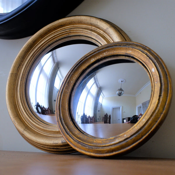 New Gold CONVEX Rustic Round Vintage Style Wall Mirror- 2 Sizes