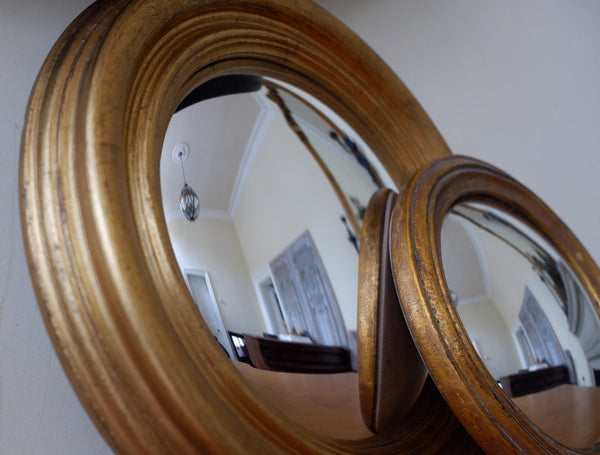 New Gold CONVEX Rustic Round Vintage Style Wall Mirror- 2 Sizes