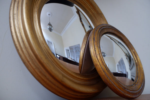 New Gold CONVEX Rustic Round Vintage Style Wall Mirror- 2 Sizes