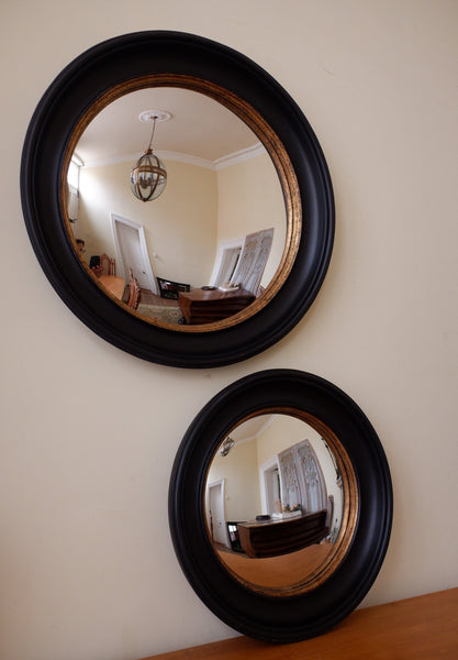 New Black & Gold CONVEX Rustic Round Vintage Style Wall Mirror- 2 Sizes