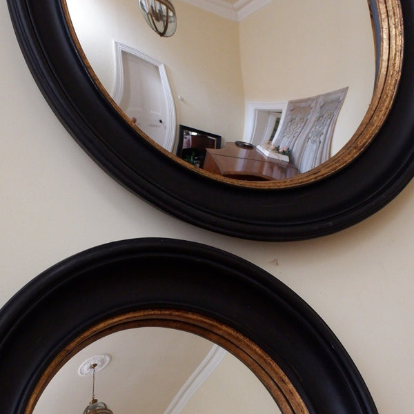 New Black & Gold CONVEX Rustic Round Vintage Style Wall Mirror- 2 Sizes