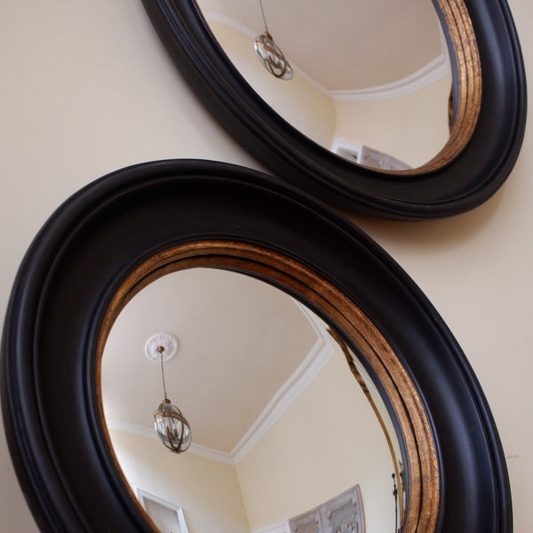 New Black & Gold CONVEX Rustic Round Vintage Style Wall Mirror- 2 Sizes