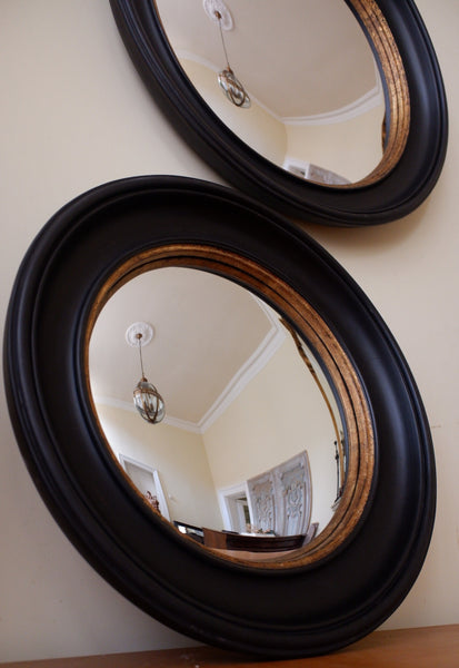 New Black & Gold CONVEX Rustic Round Vintage Style Wall Mirror- 2 Sizes