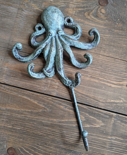 New OCTOPUS French Vintage Shabby Chic Metal Rustic GREEN Wall Single Coat Towel Hat HOOK