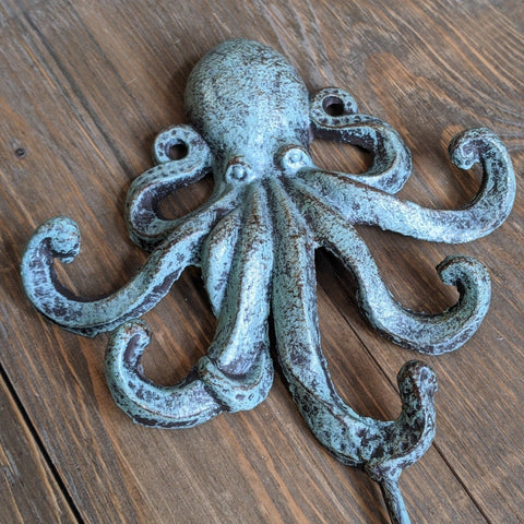 New OCTOPUS French Vintage Shabby Chic Metal Rustic GREEN Wall Single Coat Towel Hat HOOK